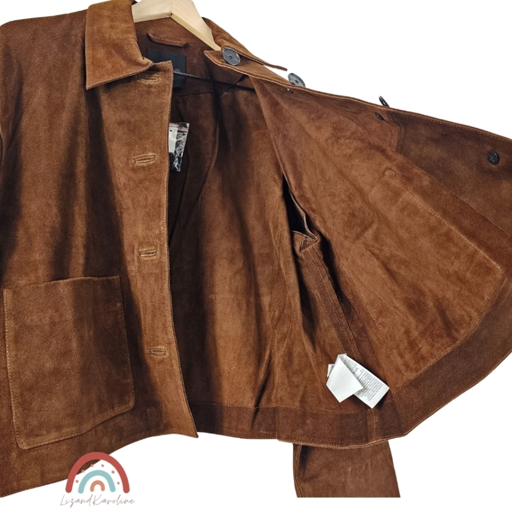 New! Madewell Boxy Crop Jacket in Suede Dark Roast Suede - Picture 11 of 16